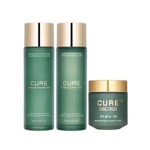 [15%+카드12%] 김정문알로에 큐어 하이드라 수딩 기초 세트 (토너+에멀젼+플러스크림)