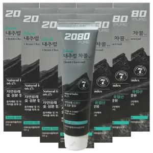 2080 퓨어 블랙치약 차콜민트 125g x 10개 내추럴 블랙 치석케어 대용량 치약