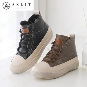 [기타][애슬릿] 여성 소 가죽 스트링 하이탑 통굽 스니커즈