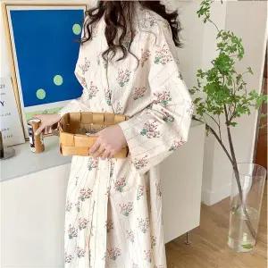 [보리보리/보리맘]참 꽃무늬 롱 로브 잠옷 가운 여성 플라워 긴팔 DJ279