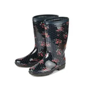 보생 투명 방한 여자 장화 (장미) 미끄럼방지 주방 작업 레인부츠 위생 방수