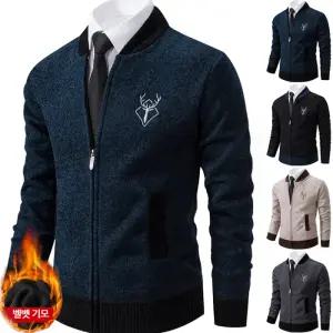 남성 가을겨울 WARM 뉴 니트 DEER 자수 블루종카라 벨벳기모 가디건 집업 점퍼 4칼라 보온 방풍/4