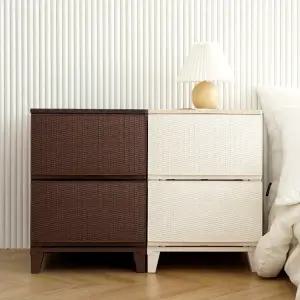 에버 라탄 우드상판 조립 서랍장 일반형 2단 플라스틱 수납장