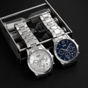 [큐앤큐] 데일리 캐주얼 정장 데이데이트 듀얼타임 남성 메탈 손목시계 C71A