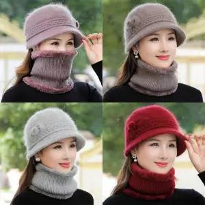 (모자 목도리 세트) 중년 여성 겨울모자 벙거지  할머니 겨울