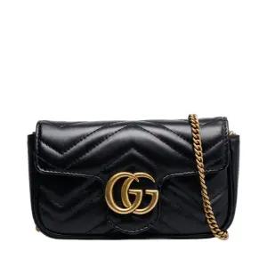 [중고명품] 블랙 마틀라세 GG 마몬트 플랩 수퍼 미니 크로스백