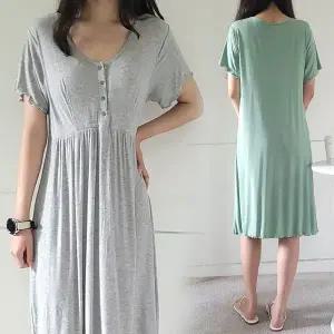 [보리보리/보리맘]캡내장 똑딱이 단추 수유 원피스 수유복 임부복 잠옷