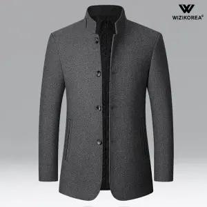 [위즈아이]남성 여름 남성 슬림핏 스탠드카라 하프 모직 코트 봄 가을 정장 WI006CT