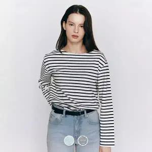 325504 여 저지 보트넥 스트라이프 긴팔티