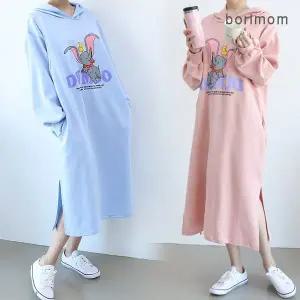 [보리보리/보리맘]덤보 후드 단추 수유복 긴팔 수유 원피스 임부복 TA049