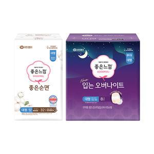 좋은느낌 좋은순면 울트라슬림 대형, 32매, 1개 + 오리지널 입는 오버나이트 대형, 8매, 1개