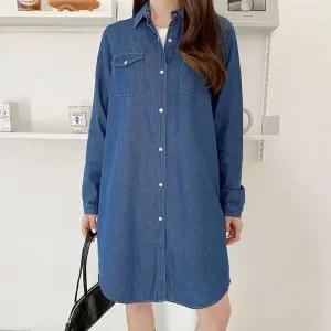 [하프클럽/]루즈핏 편안한 포켓 여성 데님 롱셔츠