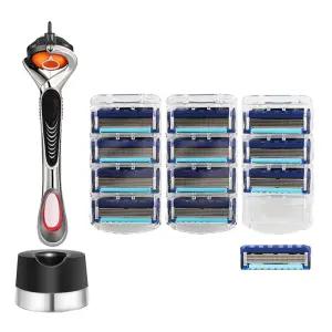 질레트 호환용 스윙 면도기 + 호환용 프로글라이드 면도날 3팩(12개입) + 면도기꽂이