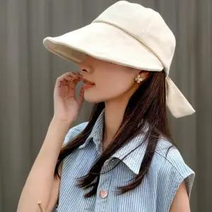 여성용 여름 나들이 모자 햇빛 차단 리본 버킷햇