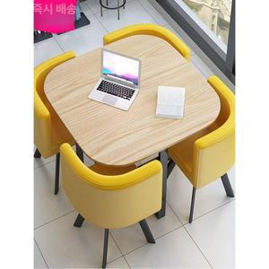 상담테이블 원탁테이블 회의용 미팅 사각 상담실 책상 회사 사무실 사무용 로비 노란색과