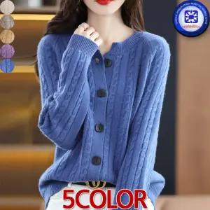 여성 봄가을겨울 PACHIRA 파키라 사각단추 라운드넥 꽈베기 케이블 니트 가디건 5칼라 /3