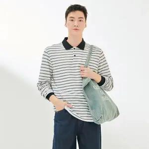 [하프클럽/체이스플러스]남성 피케 스트라이프 카라 긴팔 티셔츠 DARK5121B