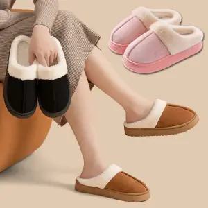 털 슬리퍼 겨울 사무실 스웨이드 발편한 신발 통굽 푹신한 앞막힌 뮬 방한 실내화 회사