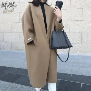 노카라 롱코트 오버핏 원사이즈 빅사이즈 여성용 울코트 루즈핏