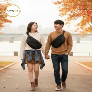[온루트] 남녀공용 대용량 힙색 데일리 크로스백 슬링백 숄더백 웨이스트백 커플백 블랙백 해외여행 필수품 여권보관 등산 수납력 착용감 편안함 넉넉함