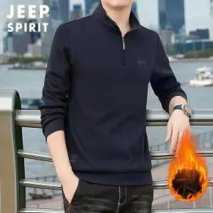 JEEP SPIRIT 남성 겨울 두꺼운 기모 반집업 긴팔 스웨트셔츠