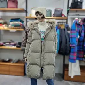 베네통/애플아울렛/니트 배색 폭스 퍼 후드 롱 패딩/BAPDA7561