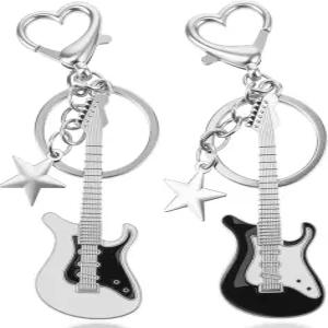 마보르 2Pcs 에스테틱 펑크 음악 기타 열쇠고리 여성 애호가를 위한 귀여운 스타 카와이