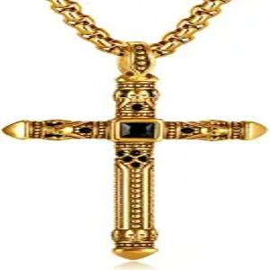 첸유 해골 고딕 /크루시픽스 남성용 크로스 목걸이 스테인리스 스틸 /블랙 /18K 골드 도금 펑크 펜던트