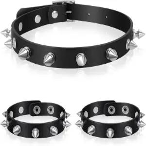 타훌릭 3개 스파이크 초커 가죽 고트 스터드 블랙 펑크 팔찌 빈티지 칼라 목걸이 록 주얼리 고딕 액세서리
