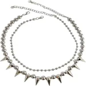 사이코히 펑크 힙합 스파이크 리벳 라운드 비즈 볼 체인 초커 Y2k 그렁지 목걸이 남성용 2피스 세트 실버