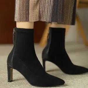 스웨이드 여성 앵클 부츠 슬림 여성 삭스 부츠 데일리 가을