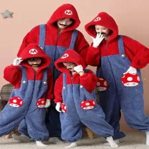 슈퍼마리오 겨울 잠옷 파자마 파티 홈파티 홈웨어 수면 가족 기모 털 세트 가을 겨울용