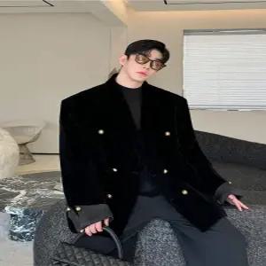 블랙 더블버튼 벨벳 겨울 남성 블레이져 자켓