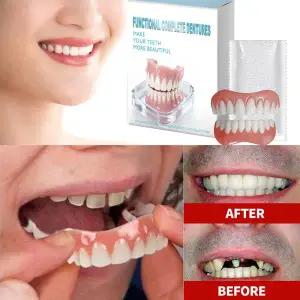 실리콘 가짜 치아 베니어 상악 및 하악 - 편안함 완벽한 웃음 틀니 접착제 필요 없음 자연스러운 교정 커버