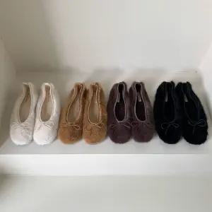 여성 겨울 연말 시어링 리본 퍼 플랫슈즈