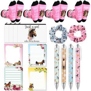 말 애호가를 위한 Easty 18개 용품 메이크업 가방 스티커 메모 볼펜 양말 생일 선물 머리 스크런치