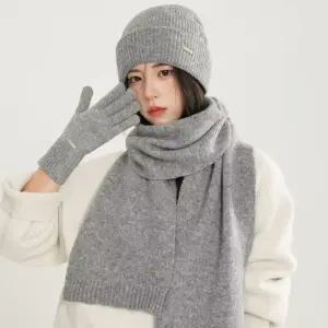 트렌드박스 여성 고급스럽고 예쁜 3종 세트 6칼라 겨울 방한 용품 울 혼방 니트 머플러 목도리 비니 모자 터치 장갑 셋트