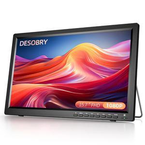 안테나 포함 15.7인치 휴대용 TV ATSC 튜너 포함 휴대용 소형 TV 충전식 배터리 작동 미니 LCD 모니터 1080P 내장 스탠드 HDMI 입력 USB AV 입력 캠핑 주방 지원