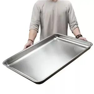 대형 사각 스텐 쟁반 특대형 트레이 손잡이 용기 반찬통