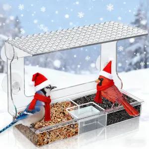 강력한 흡입 컵이 있는 야외용 Gbekery 창문 새 모이통 대용량 분리형 씨앗 및 물 트레이로 볼 수 아크릴