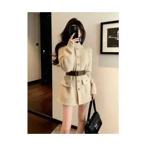 여성용 미니 스커트 터틀넥 카키 A라인 원피스 가을 겨울 도톰 니트 KS4