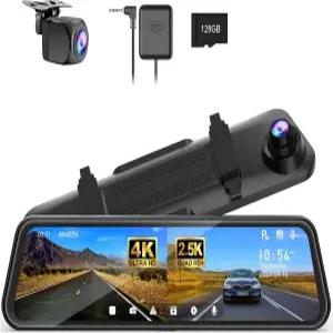 PRUVEEO 4K+2.5K 미러 대시캠 앞뒤 12 u2019 후방 뷰 카메라 차량용 백업 GPS WDR 야간 시야 주차 모니터