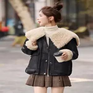 블랙팬서 여성 가을 겨울 기모 도톰 슬림핏 캐주얼 보온 퍼 칼라 가죽 코트 OPH4