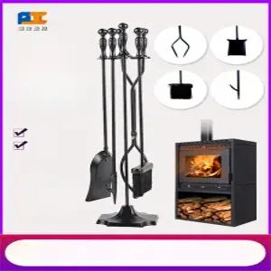 벽난로 청소 4종 세트 빗자루 집게 청소용품 스탠드 부지깽이 청소솔 도구