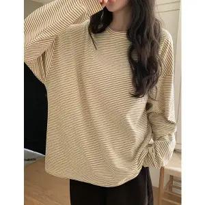 [공구우먼] 매지컬 배색 스트라이프 양기모 긴팔 티셔츠 85731 빅사이즈 여성의류