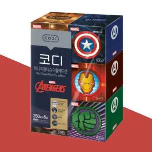 코디 마블에디션 미니 각티슈 250매 6입 미용티슈 곽티슈