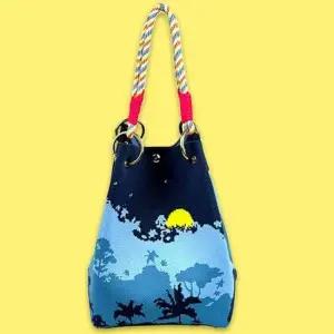 작은 여성 미니 백 네이비일몰 토트 손 가방 니트