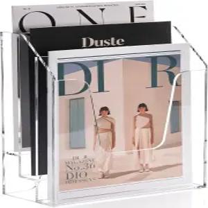 YUXUN 크리스탈 클리어 아크릴 파일 정리함 가정 및 사무실용 3단 수직 책상 공간 절약형 벽걸이 또는