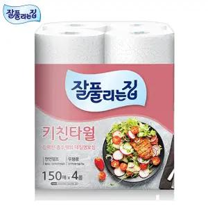 잘풀리는집 키친타올(150매-4롤) 데질엠보싱 주방타올 행주타올 주방티슈 천연펄프