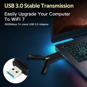 게임카드 WiFi 7 USB 어댑터 BE6500 2.4G/5G/6GHz 트라이 밴드 무선 네트워크 카드 Win10/11 PC 용 6500Mbp